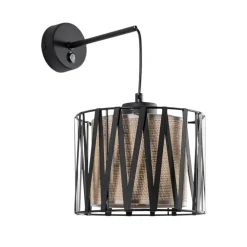 Væglamper|Væglamper ^ TK Lighting Harmony væglampe, sort, naturlig jute, med afbryder