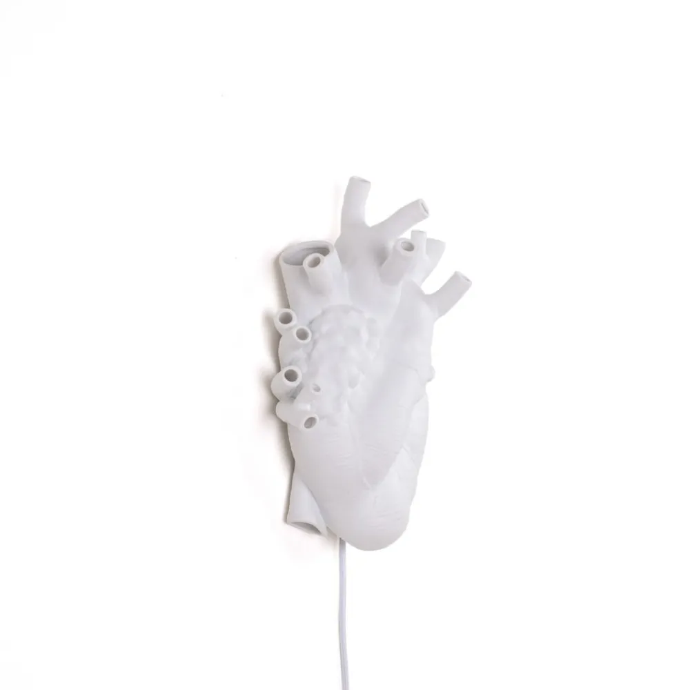Væglamper|Væglamper ^ SELETTI Heart Lamp LED-væglampe af porcelæn, hvid