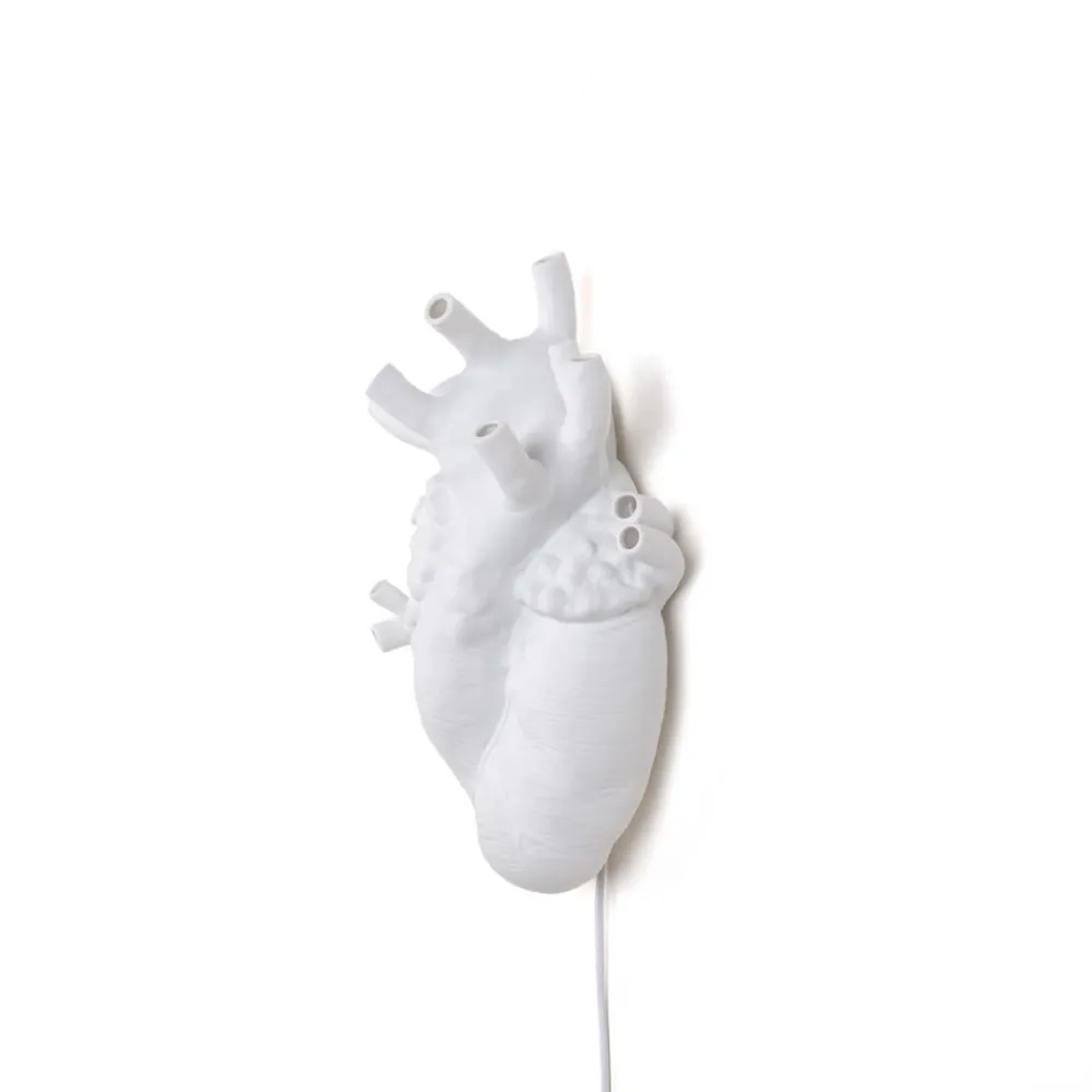 Væglamper|Væglamper ^ SELETTI Heart Lamp LED-væglampe af porcelæn, hvid