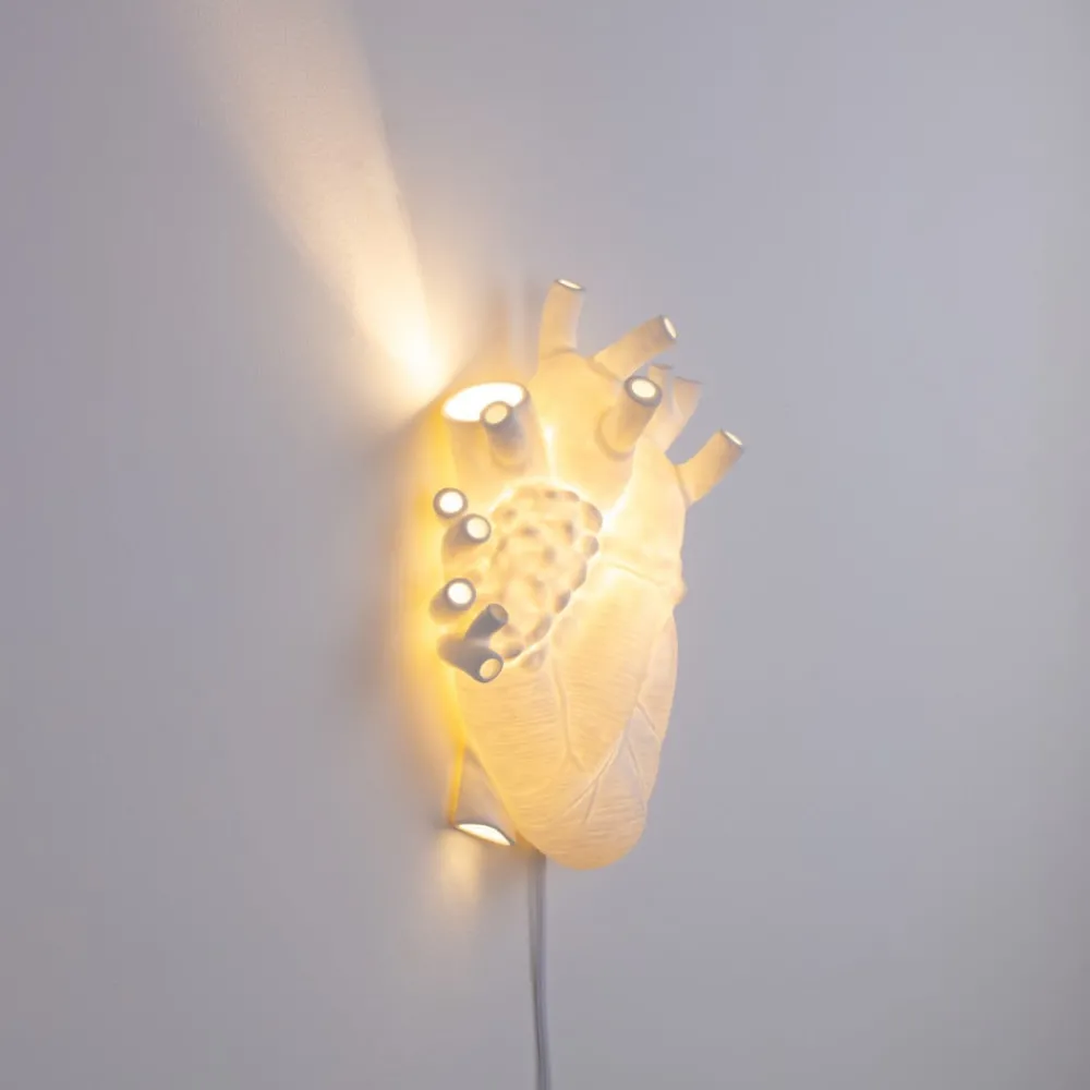 Væglamper|Væglamper ^ SELETTI Heart Lamp LED-væglampe af porcelæn, hvid