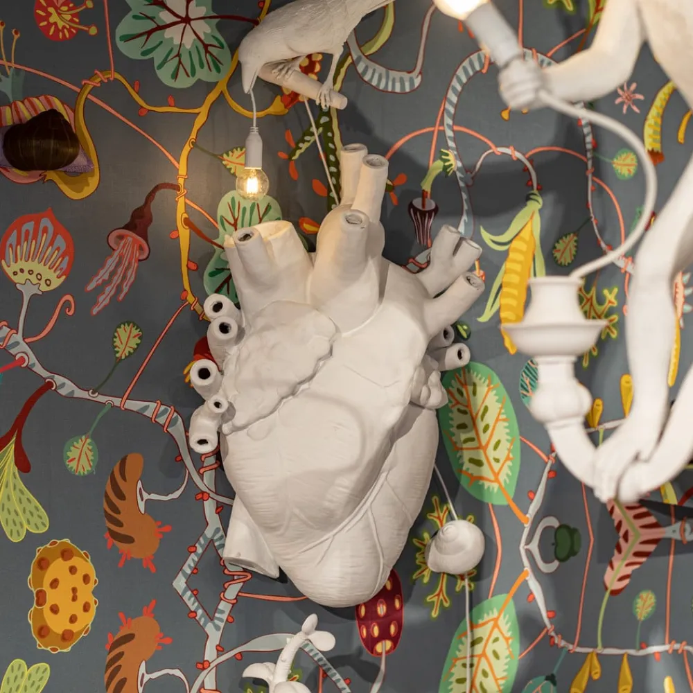 Væglamper|Væglamper ^ SELETTI Heart Lamp LED-væglampe af porcelæn, hvid