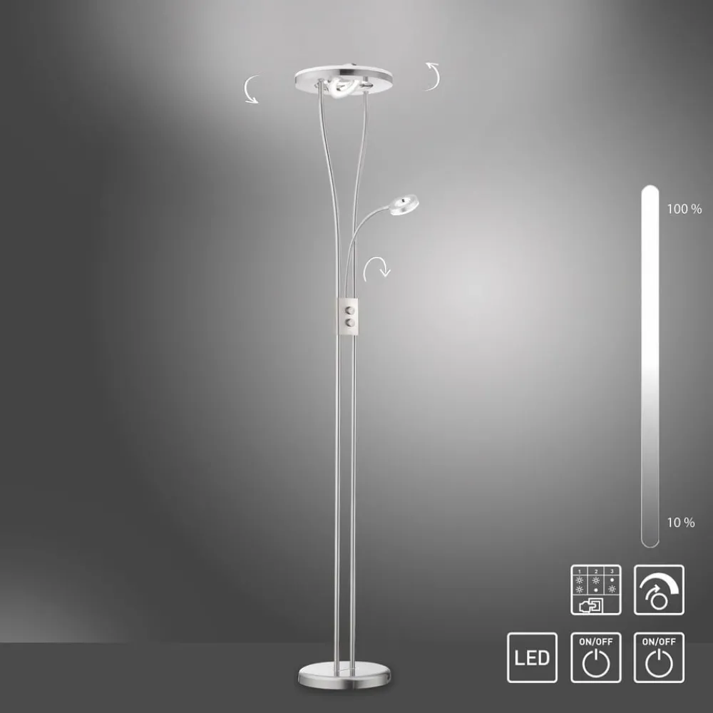 Gulvlamper|Gulvlamper ^ JUST LIGHT. GmbH Helia LED-gulvlampe med læselampe, stål
