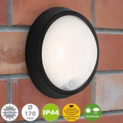 Briloner Væglampe Med Sensor|Væglamper > Helsinki udendørs LED-væglampe, sensor, IP44, sort