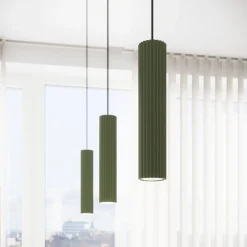 Pendellamper ^ SOLLUX LIGHTING Hængelampe ALORA, olivengrøn, Ø 8 cm, metal, GU10
