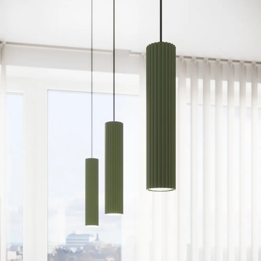 Pendellamper ^ SOLLUX LIGHTING Hængelampe ALORA, olivengrøn, Ø 8 cm, metal, GU10