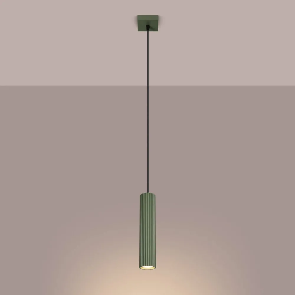 Pendellamper ^ SOLLUX LIGHTING Hængelampe ALORA, olivengrøn, Ø 8 cm, metal, GU10