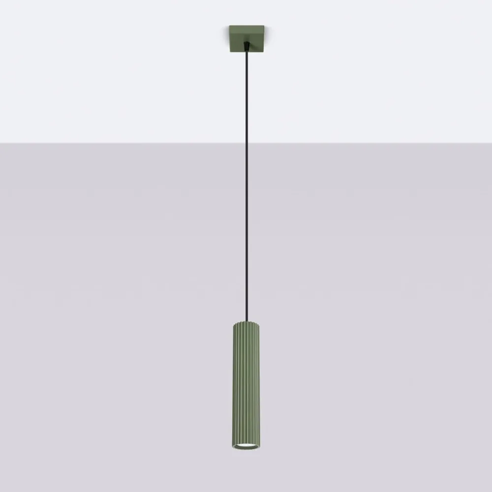 Pendellamper ^ SOLLUX LIGHTING Hængelampe ALORA, olivengrøn, Ø 8 cm, metal, GU10
