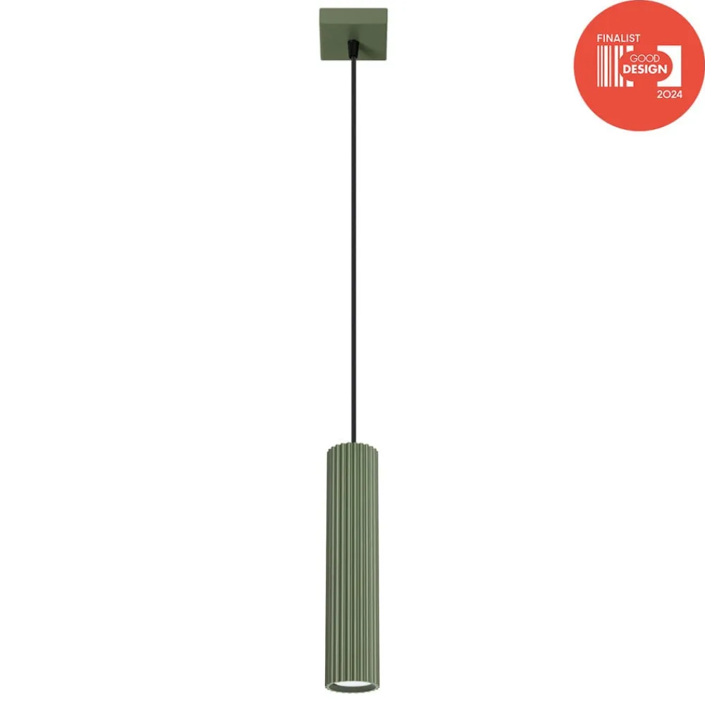 Pendellamper ^ SOLLUX LIGHTING Hængelampe ALORA, olivengrøn, Ø 8 cm, metal, GU10