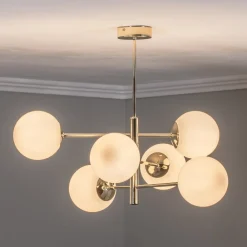 Euluna Pendellamper > Hængelampe Aurora, guldfarvet, 6 lyskilder, glas, metal