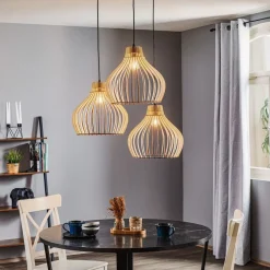 Pendellamper|Pendellamper ^ TEMAR LIGHTING Hængelampe Barrel med træskærme, 3 lyskilder, rund