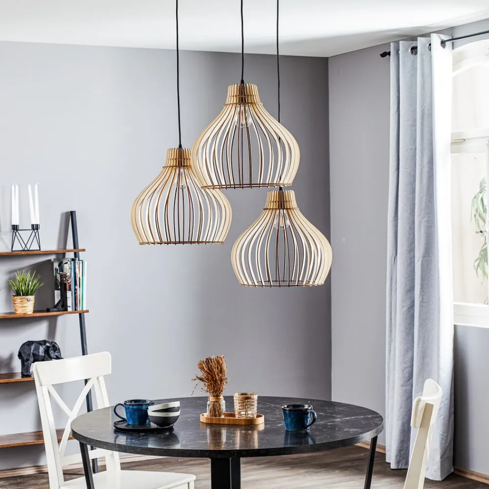 Pendellamper|Pendellamper ^ TEMAR LIGHTING Hængelampe Barrel med træskærme, 3 lyskilder, rund