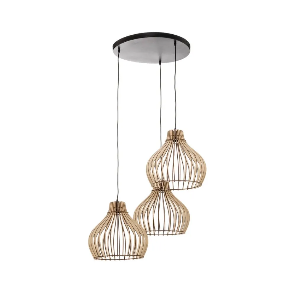 Pendellamper|Pendellamper ^ TEMAR LIGHTING Hængelampe Barrel med træskærme, 3 lyskilder, rund