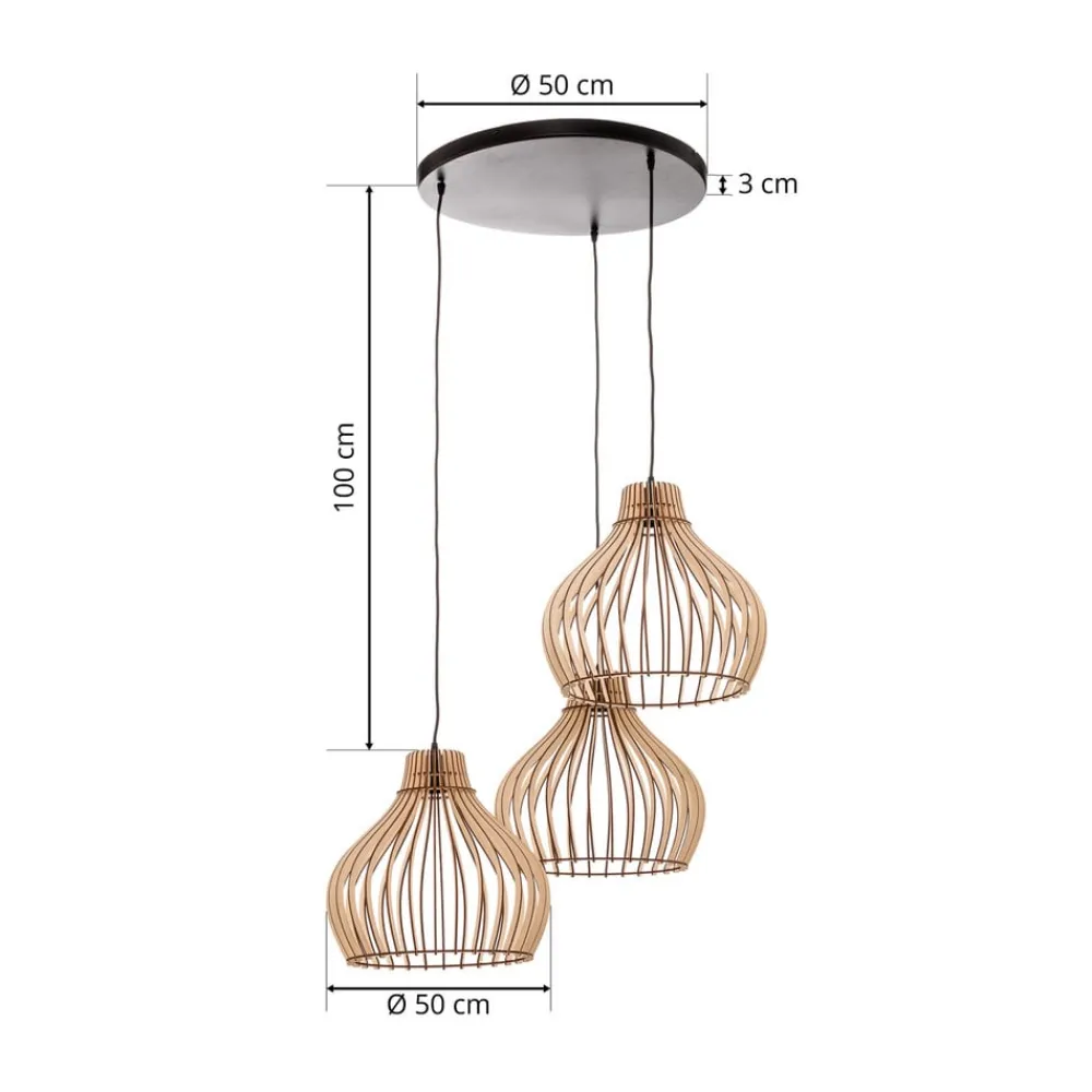 Pendellamper|Pendellamper ^ TEMAR LIGHTING Hængelampe Barrel med træskærme, 3 lyskilder, rund