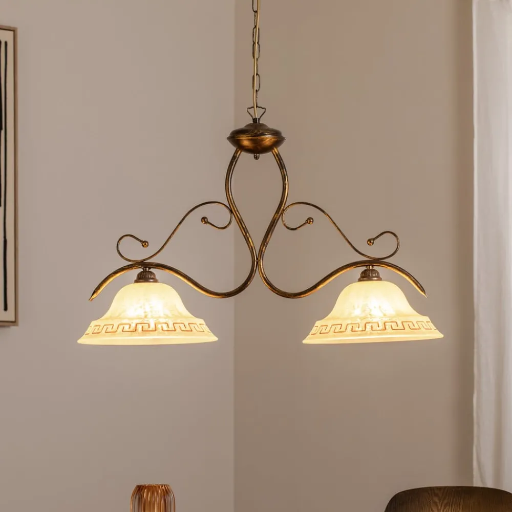 ONLI Pendellamper > Hængelampe BILIARDO GIORGIO, creme/bronze, glas/jern 2 lyskilder.