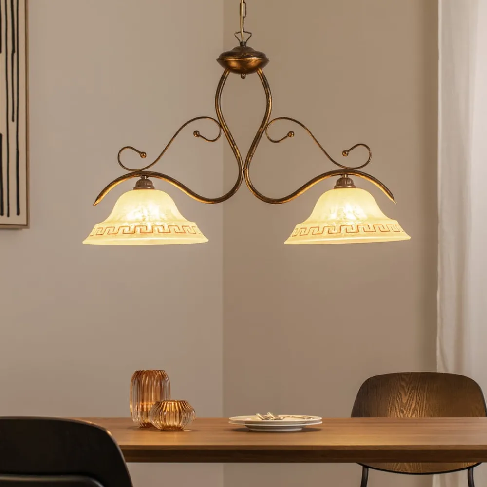 ONLI Pendellamper > Hængelampe BILIARDO GIORGIO, creme/bronze, glas/jern 2 lyskilder.