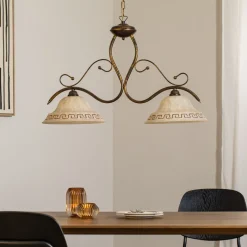 ONLI Pendellamper > Hængelampe BILIARDO GIORGIO, creme/bronze, glas/jern 2 lyskilder.