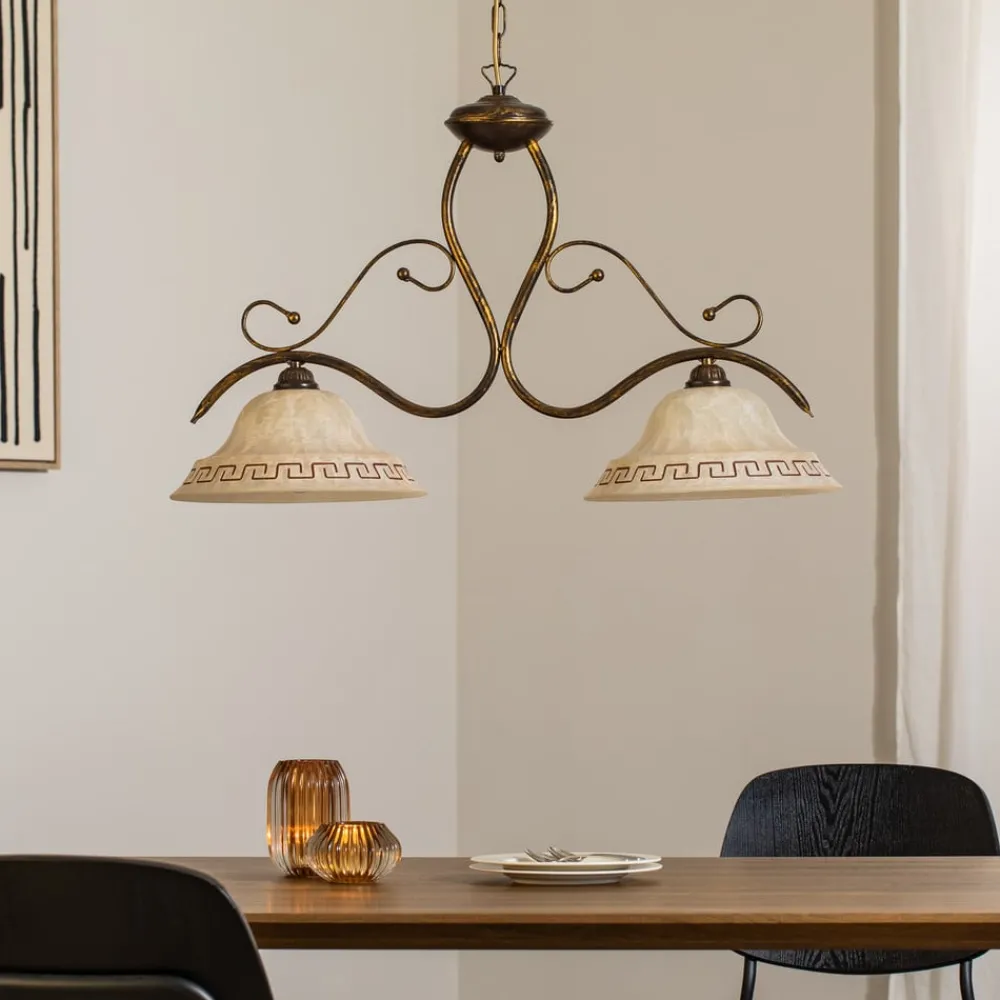 ONLI Pendellamper > Hængelampe BILIARDO GIORGIO, creme/bronze, glas/jern 2 lyskilder.