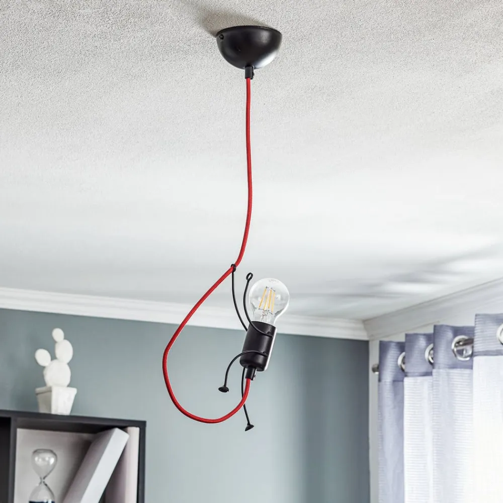 EMIBIG LIGHTING Pendellamper > Hængelampe Bobi 1 i sort, kabel rød, 1 lyskilde.