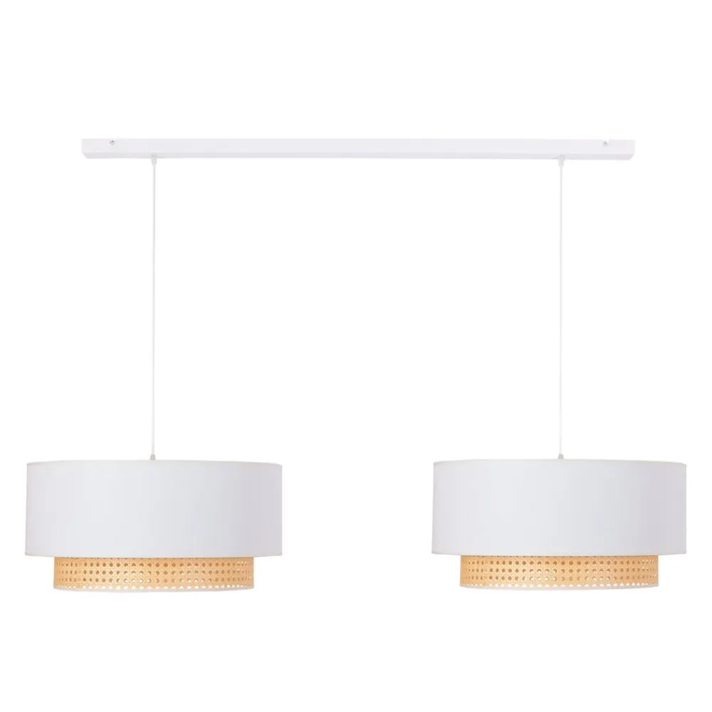 Duolla Pendellamper > Hængelampe Boho, 2 lyskilder, tekstil, creme-hvid/rattan