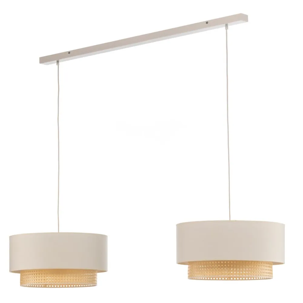 Duolla Pendellamper > Hængelampe Boho, 2 lyskilder, tekstil, creme-hvid/rattan