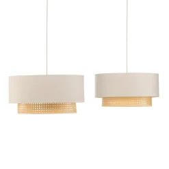 Duolla Pendellamper > Hængelampe Boho, 2 lyskilder, tekstil, creme-hvid/rattan