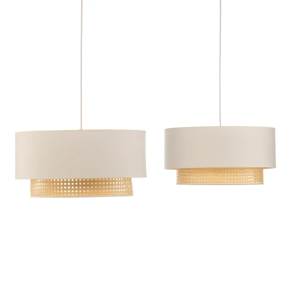 Duolla Pendellamper > Hængelampe Boho, 2 lyskilder, tekstil, creme-hvid/rattan
