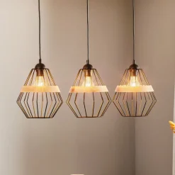 Pendellamper|Pendellamper ^ Eko-Light Hængelampe Cliff, tre burskærme med træbånd