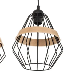 Pendellamper|Pendellamper ^ Eko-Light Hængelampe Cliff, tre burskærme med træbånd