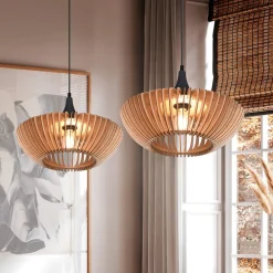 Trio Lighting Pendellamper|Pendellamper > Hængelampe Colino af trælameller, lyst træ