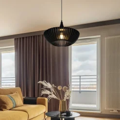 Trio Lighting Pendellamper > Hængelampe Colino af trælameller, sort