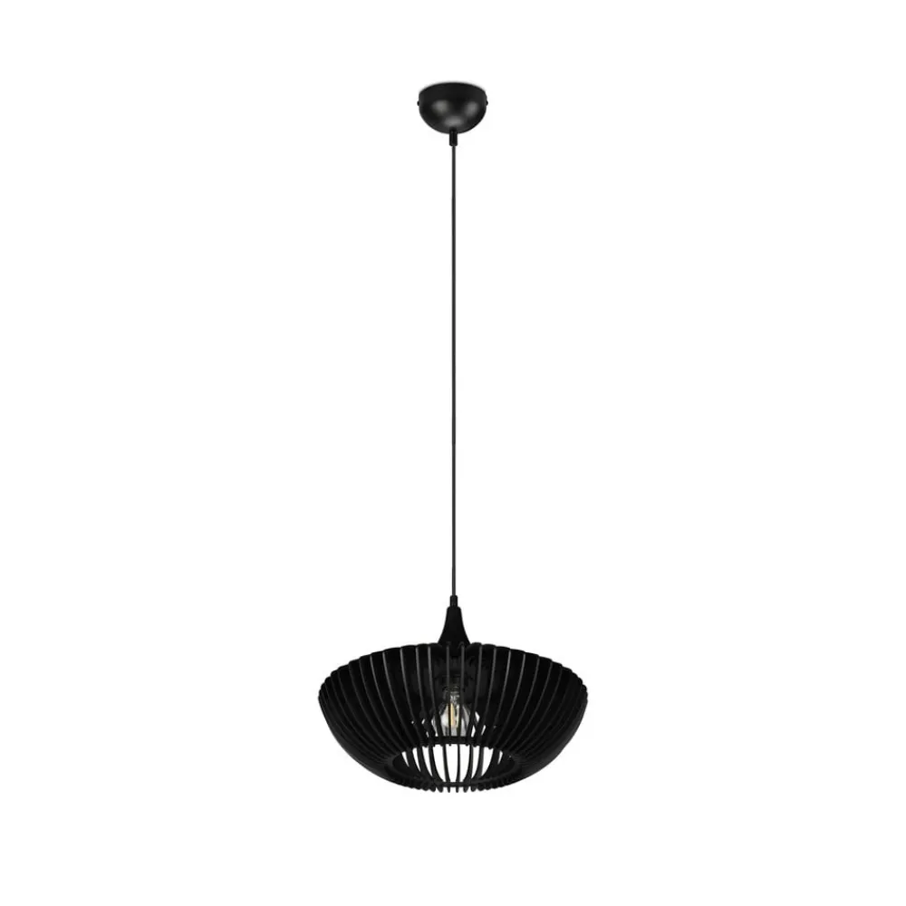 Trio Lighting Pendellamper > Hængelampe Colino af trælameller, sort