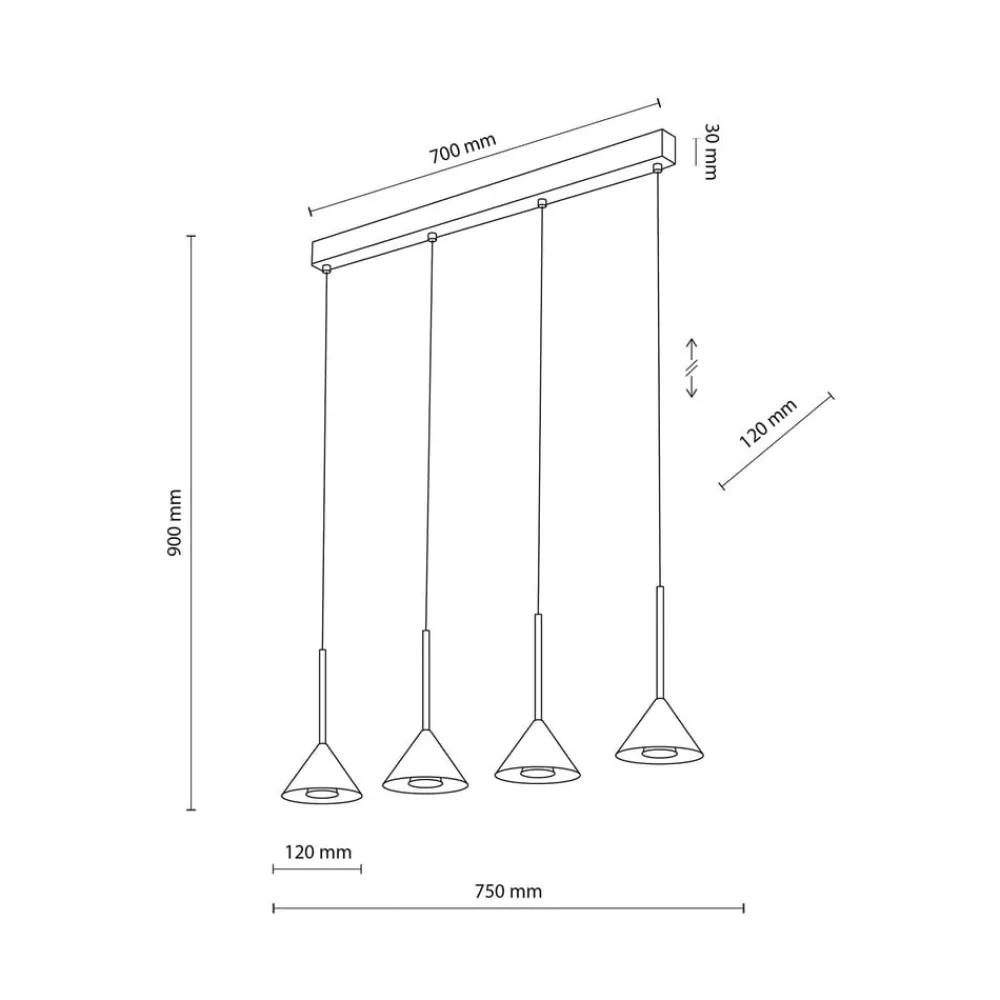 TK Lighting Pendellamper|Pendellamper > Hængelampe Cono Mini, 4 lyskilder, sort, E27