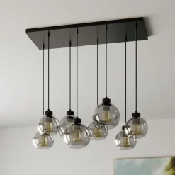 Pendellamper ^ TK Lighting Hængelampe Cubus, 95 cm lang, 8 lyskilder, røggrå, glas