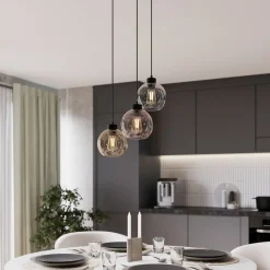 TK Lighting Pendellamper|Pendellamper > Hængelampe Cubus, Ø 50 cm, 3 lyskilder, klar/honningbrun, glas