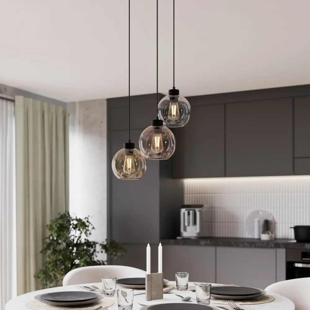 TK Lighting Pendellamper|Pendellamper > Hængelampe Cubus, Ø 50 cm, 3 lyskilder, klar/honningbrun, glas