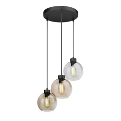 TK Lighting Pendellamper|Pendellamper > Hængelampe Cubus, Ø 50 cm, 3 lyskilder, klar/honningbrun, glas