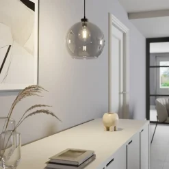 TK Lighting Pendellamper|Pendellamper > Hængelampe Cubus, røggrå, glas, Ø 30 cm, E27
