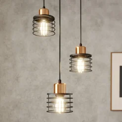 HELAM Pendellamper|Pendellamper > Hængelampe Edison i sort/kobber, 3 lyskilder, rund