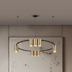 Eko-Light Arbejdsrum/Kontor|Pendellamper > Hængelampe Genesis, aluminium, sort/guld, 10 x GU10, Ø 60 cm