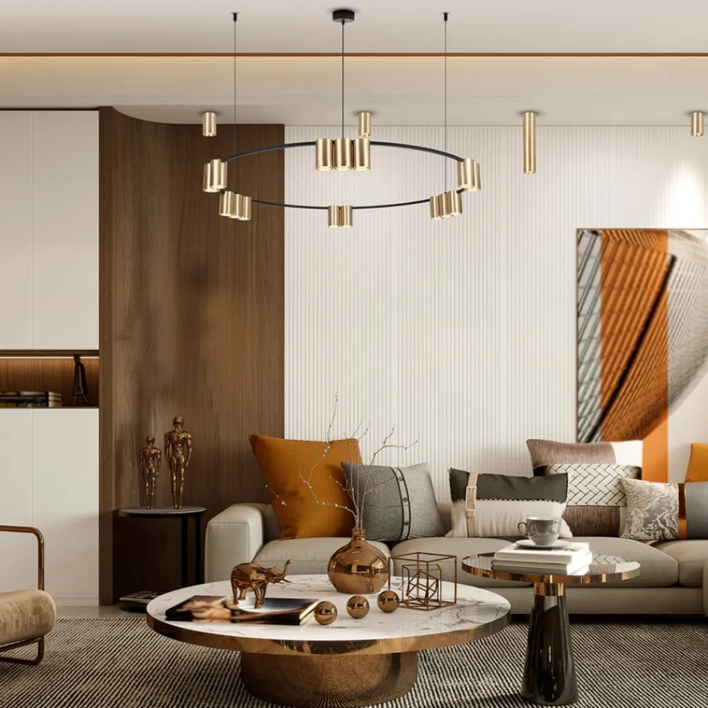 Eko-Light Arbejdsrum/Kontor|Pendellamper > Hængelampe Genesis, aluminium, sort/guld, 15 x GU10, Ø 100 cm