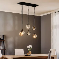Pendellamper|Pendellamper ^ EMIBIG LIGHTING Hængelampe Glassy, 6 lyskilder, grafit/amber/klar, glas, 75 cm