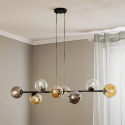 EMIBIG LIGHTING Pendellamper|Pendellamper > Hængelampe Glassy, 8 lyskilder, sort, grafit/amber/klar