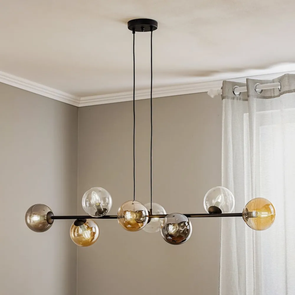 EMIBIG LIGHTING Pendellamper|Pendellamper > Hængelampe Glassy, 8 lyskilder, sort, grafit/amber/klar