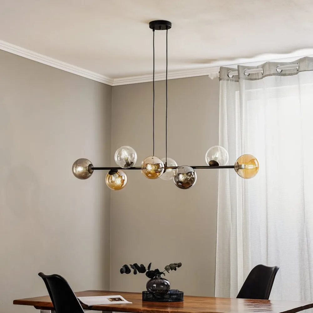 EMIBIG LIGHTING Pendellamper|Pendellamper > Hængelampe Glassy, 8 lyskilder, sort, grafit/amber/klar