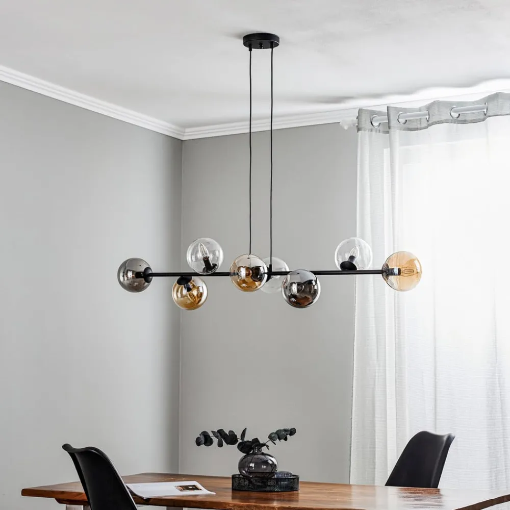 EMIBIG LIGHTING Pendellamper|Pendellamper > Hængelampe Glassy, 8 lyskilder, sort, grafit/amber/klar