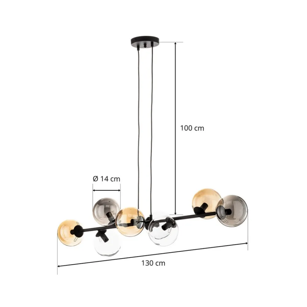 EMIBIG LIGHTING Pendellamper|Pendellamper > Hængelampe Glassy, 8 lyskilder, sort, grafit/amber/klar