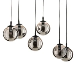 EMIBIG LIGHTING Pendellamper > Hængelampe Glassy, 6 lyskilder, sort, grafit, glas, 75 cm