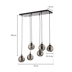 EMIBIG LIGHTING Pendellamper > Hængelampe Glassy, 6 lyskilder, sort, grafit, glas, 75 cm