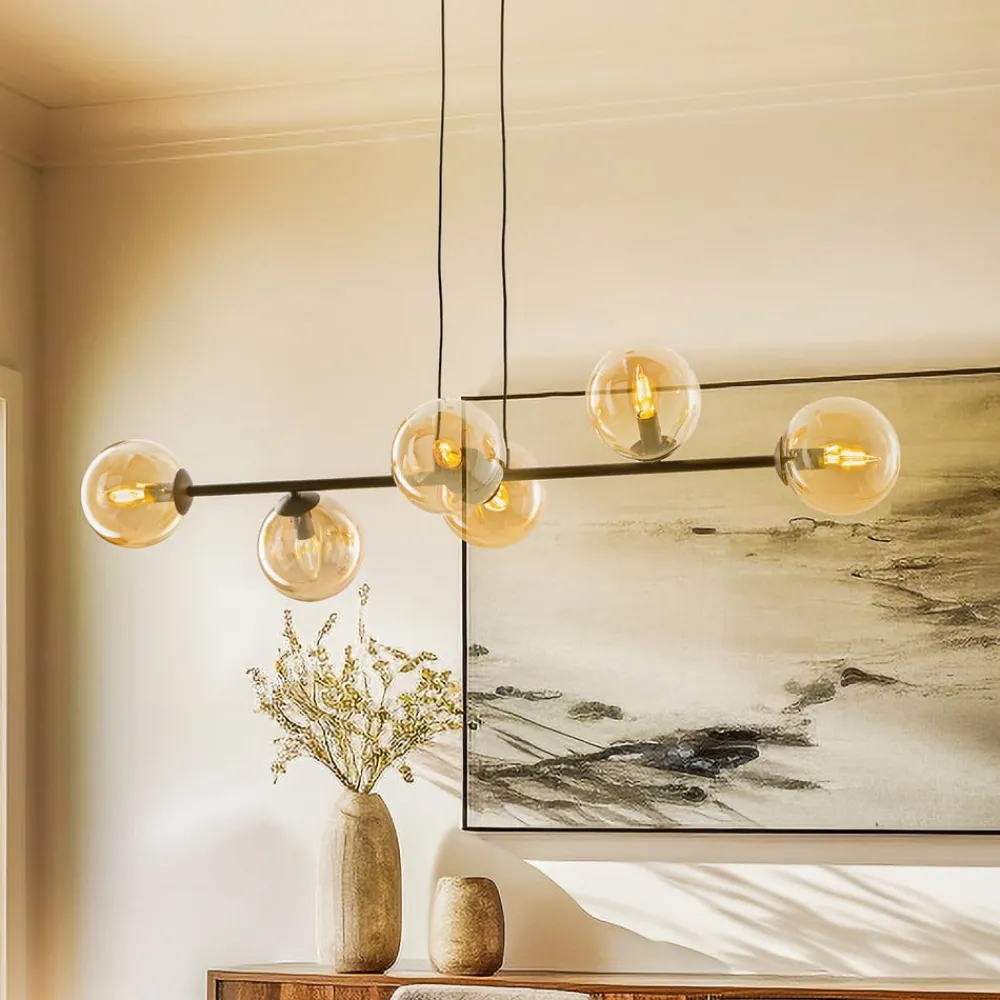 EMIBIG LIGHTING Pendellamper|Pendellamper > Hængelampe Glassy, 6 lyskilder, sort, ravfarvet, glas, 110 cm