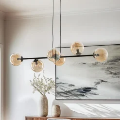 EMIBIG LIGHTING Pendellamper|Pendellamper > Hængelampe Glassy, 6 lyskilder, sort, ravfarvet, glas, 110 cm